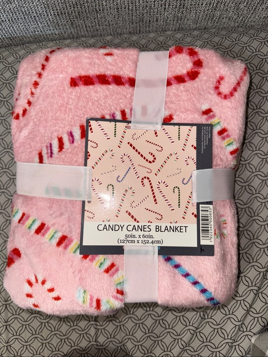 Other - Candy Canes Blanket - Pink Plush Holiday Throw